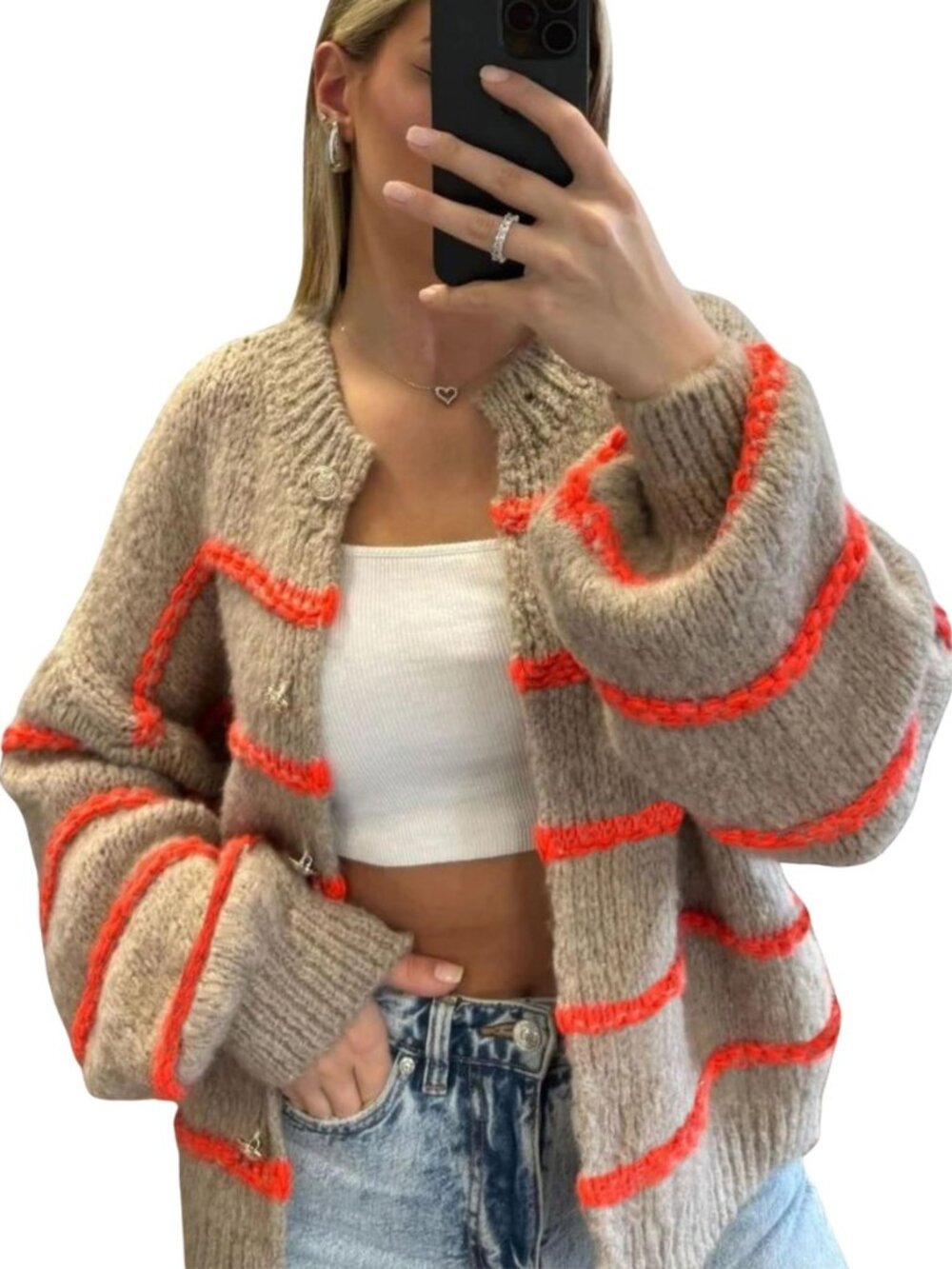 Womens Striped Cardigan Sweaters Casual Open Front Long Sleeve Button Down Knit